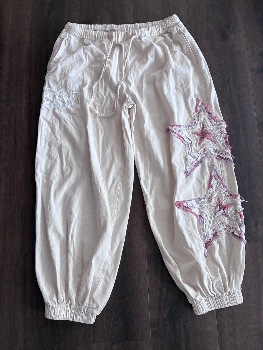 Pol crochet star patch joggers women’s large 100% cotton